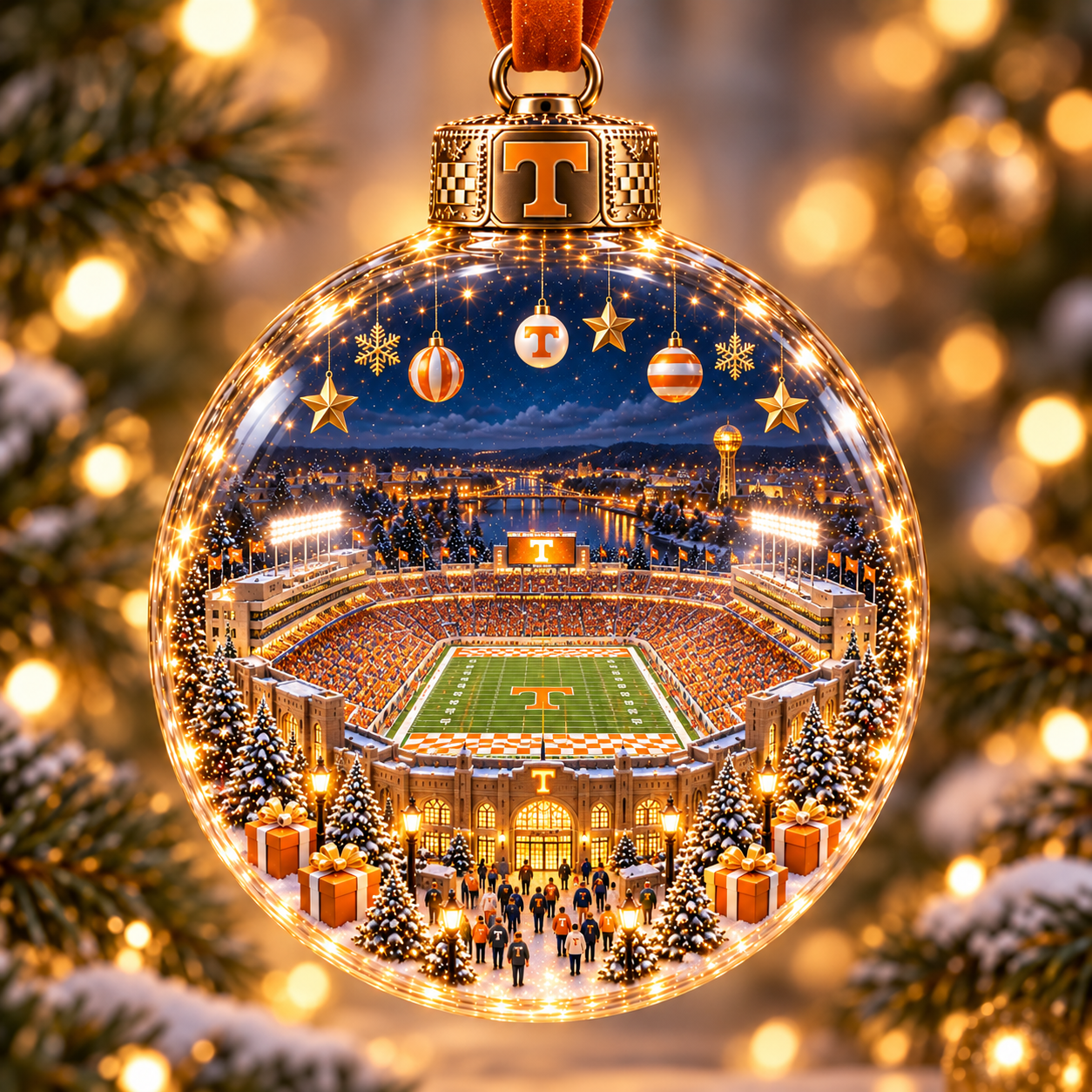 🏈 Game Day Glow – Light-Up Football Stadium Christmas Ornament