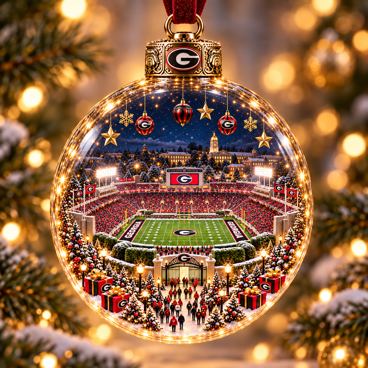 🏈 Game Day Glow – Light-Up Football Stadium Christmas Ornament