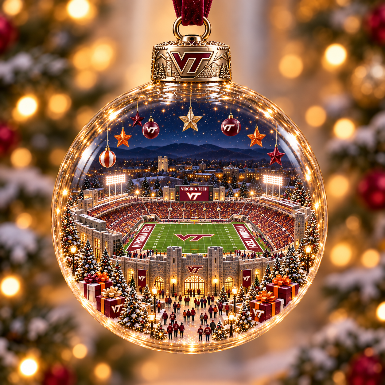 🏈 Game Day Glow – Light-Up Football Stadium Christmas Ornament