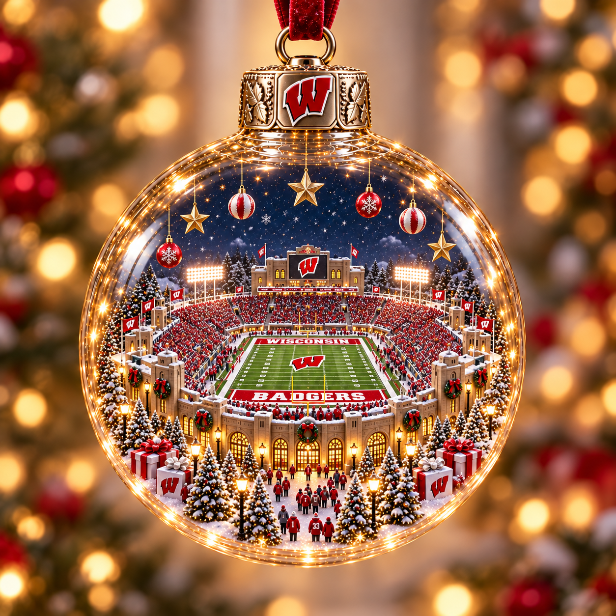🏈 Game Day Glow – Light-Up Football Stadium Christmas Ornament