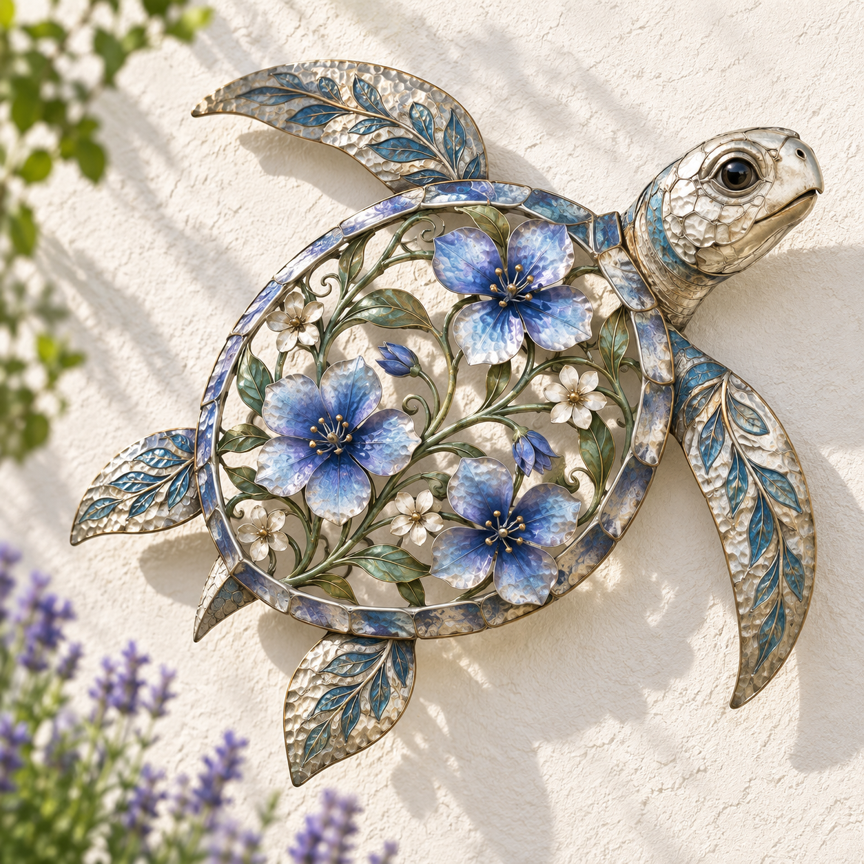 Floral Sea Turtle Metal Wall Decor