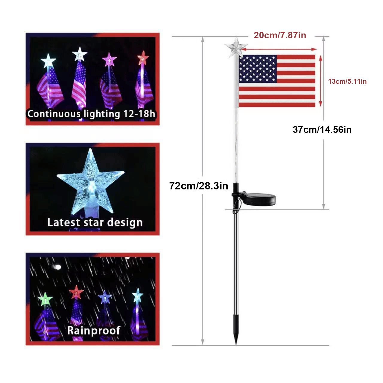 LAST SALE 60% OFF-8 Solar American Flag Pathway Lights Red, White & Blue Yard Glow for 250th Independence Celebration