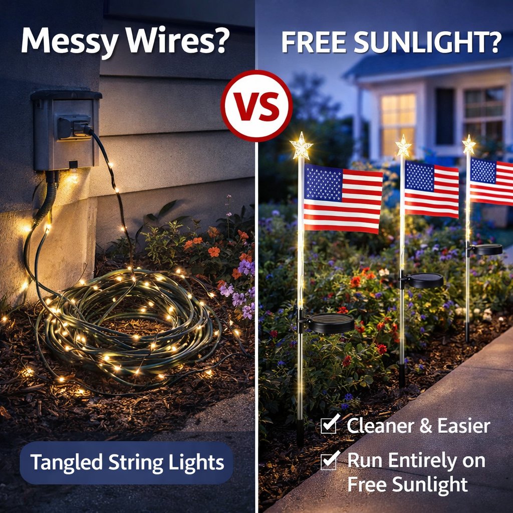 LAST SALE 60% OFF-8 Solar American Flag Pathway Lights Red, White & Blue Yard Glow for 250th Independence Celebration
