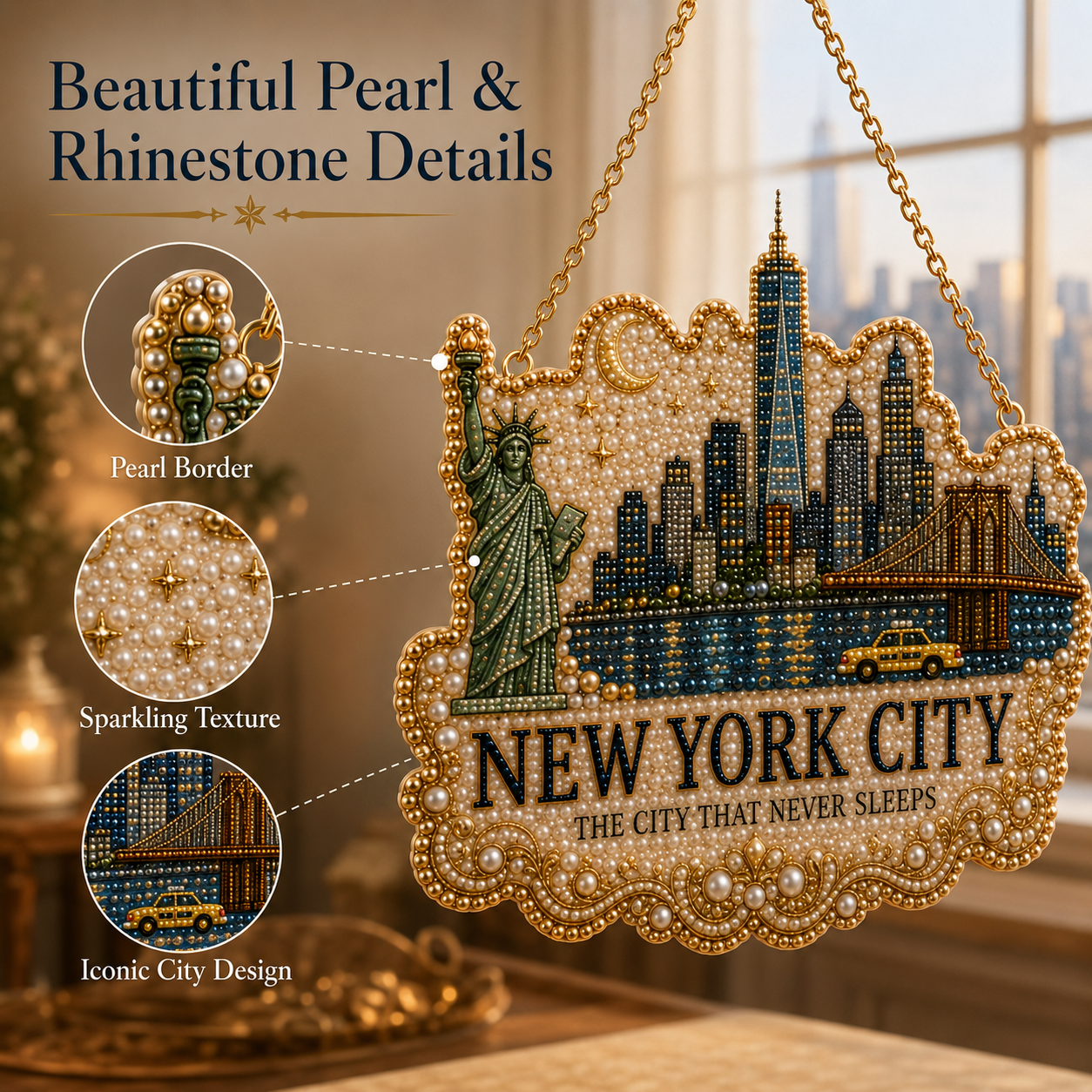 🏙️ American Cities Pearl & Rhinestone Hanging Keepsake DIY Kit