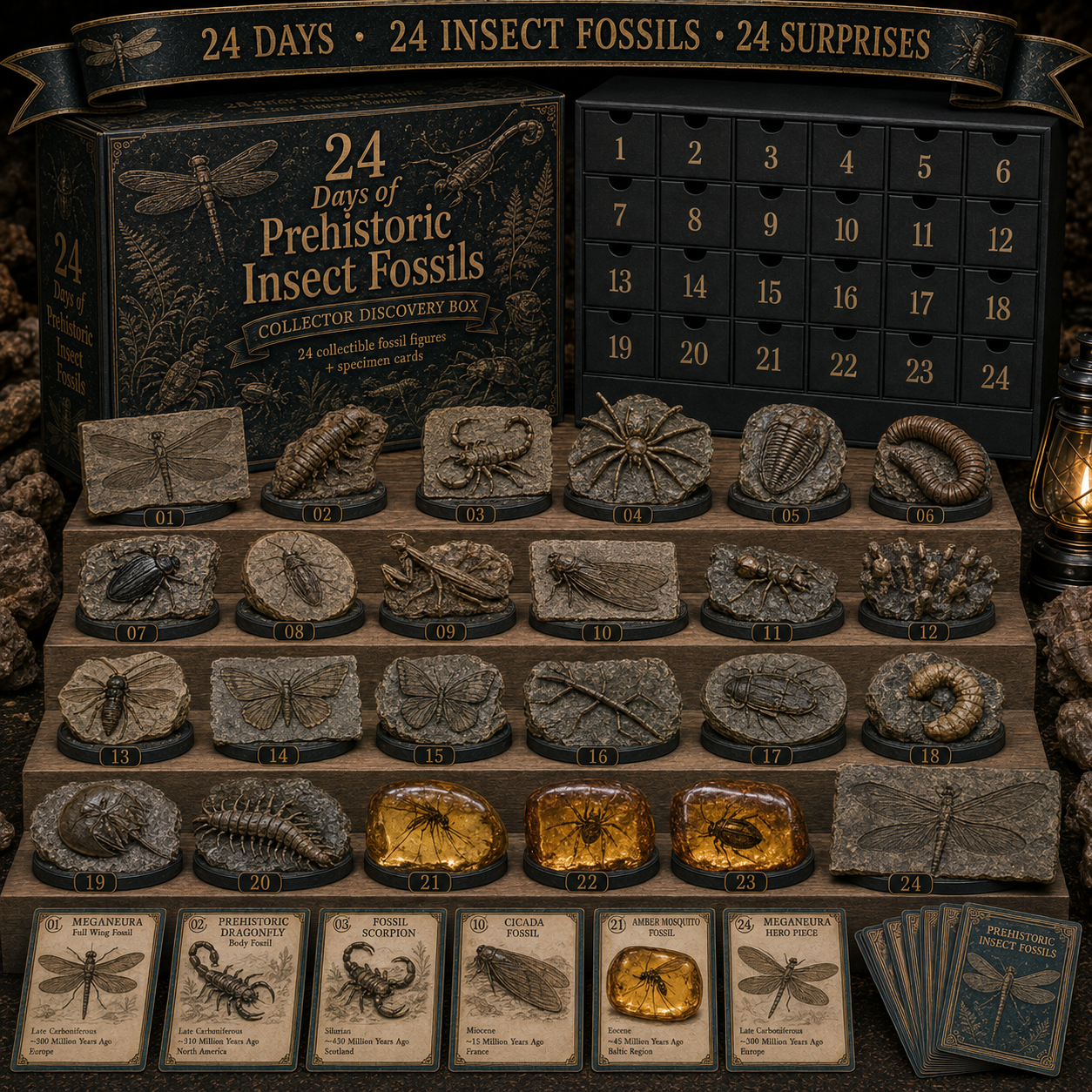⏳Only Today 49% Off 🔥24 Days of Fossil Discovery – 24 Collectible Fossils + Specimen Cards