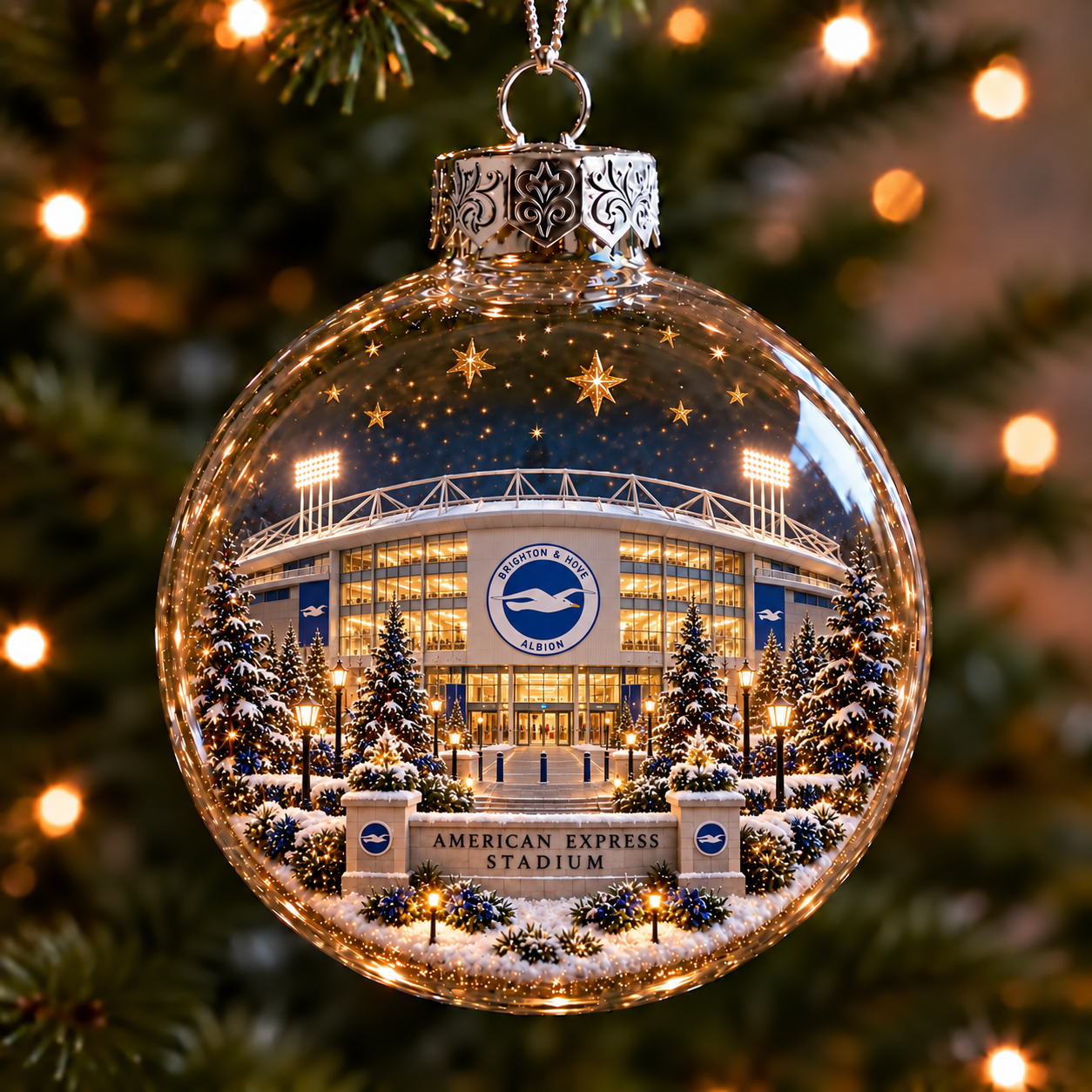 ⚽🎄 Light-Up Football Stadium Christmas Ornament