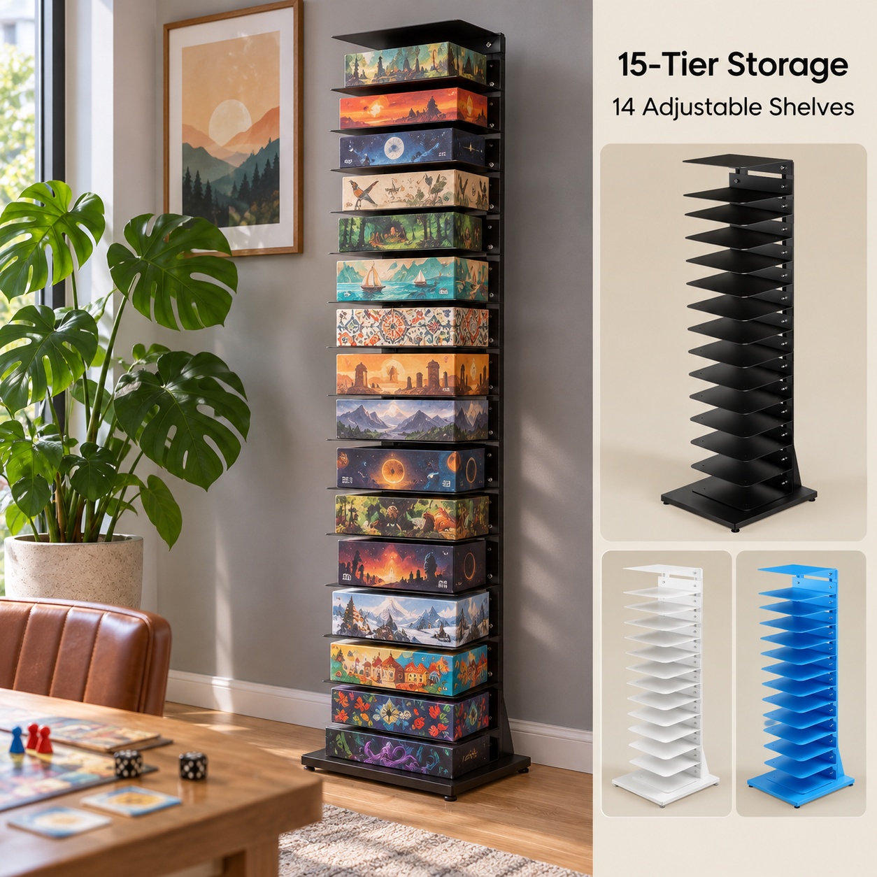 Adjustable Vertical Board Game Storage Tower