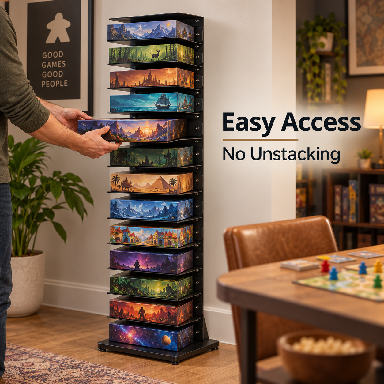 Adjustable Vertical Board Game Storage Tower