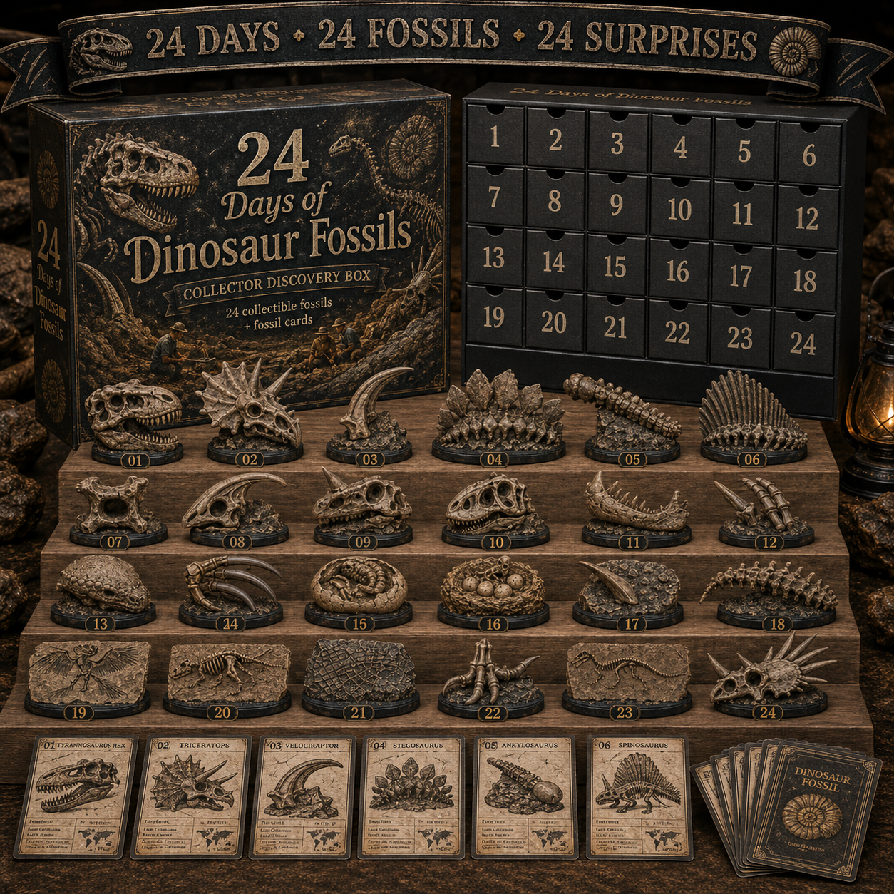 ⏳Only Today 49% Off 🔥24 Days of Fossil Discovery – 24 Collectible Fossils + Specimen Cards