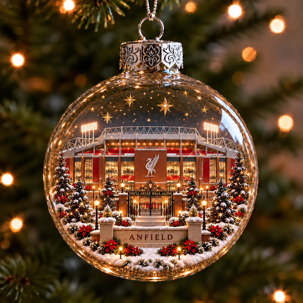 ⚽🎄 Light-Up Football Stadium Christmas Ornament