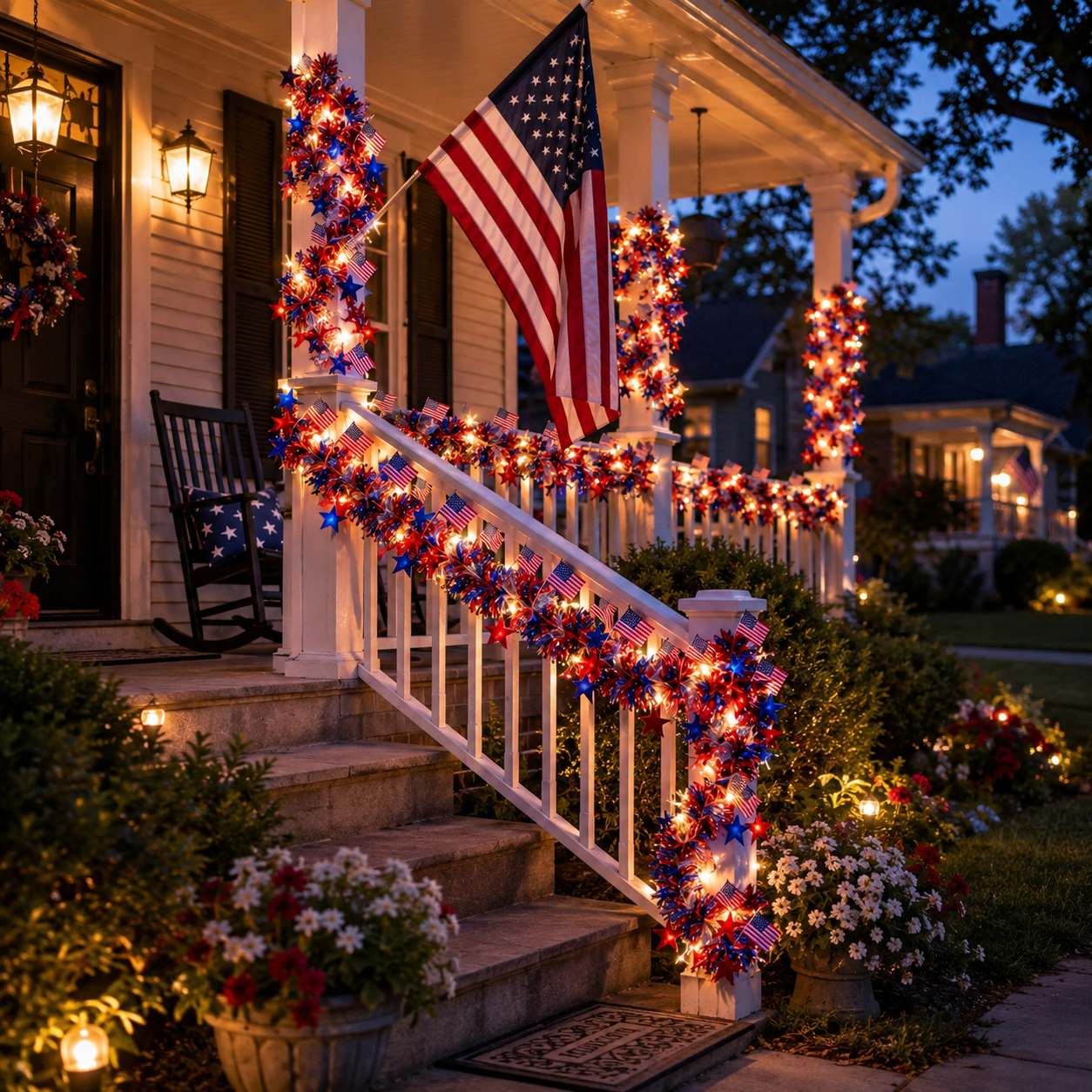 American Flag & Star Red White Blue Fairy Lights