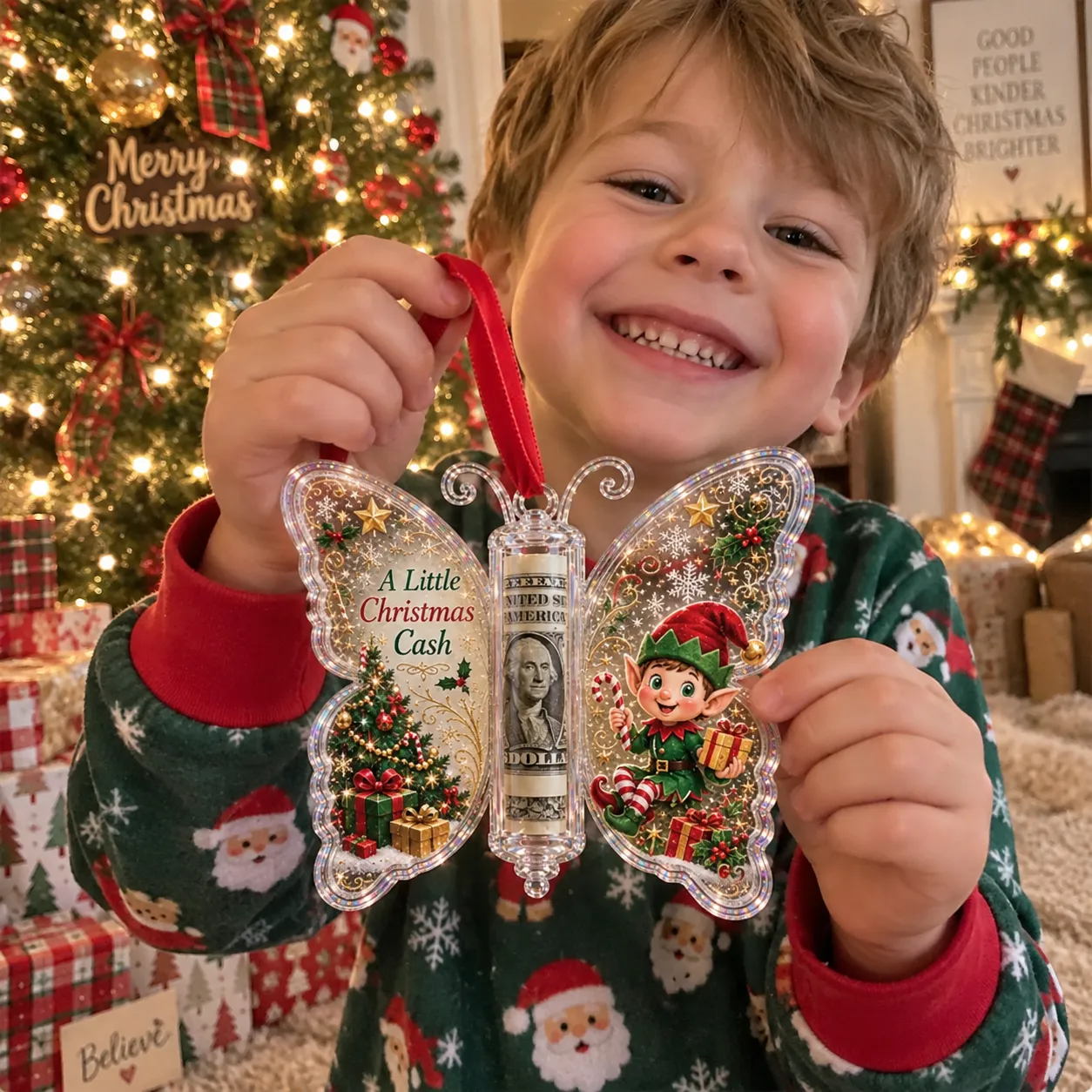 🦋💵 3D Embossed Butterfly Christmas Cash Gift Ornament – Holiday Money Holder Keepsake 🎄✨