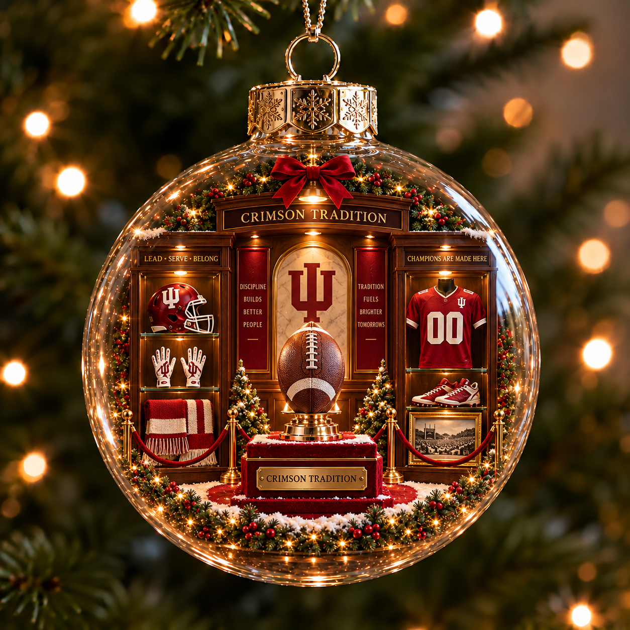 🎄 Go Hoosiers — Light-Up College Football Diorama Ornament