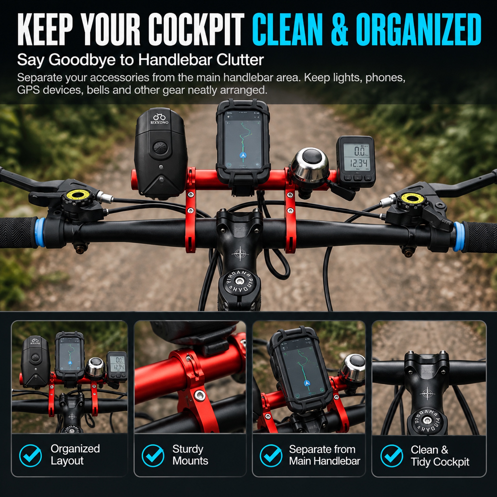 🚴 Bike Handlebar Extender – Extra Mounting Space for Phone, GPS, Light & More
