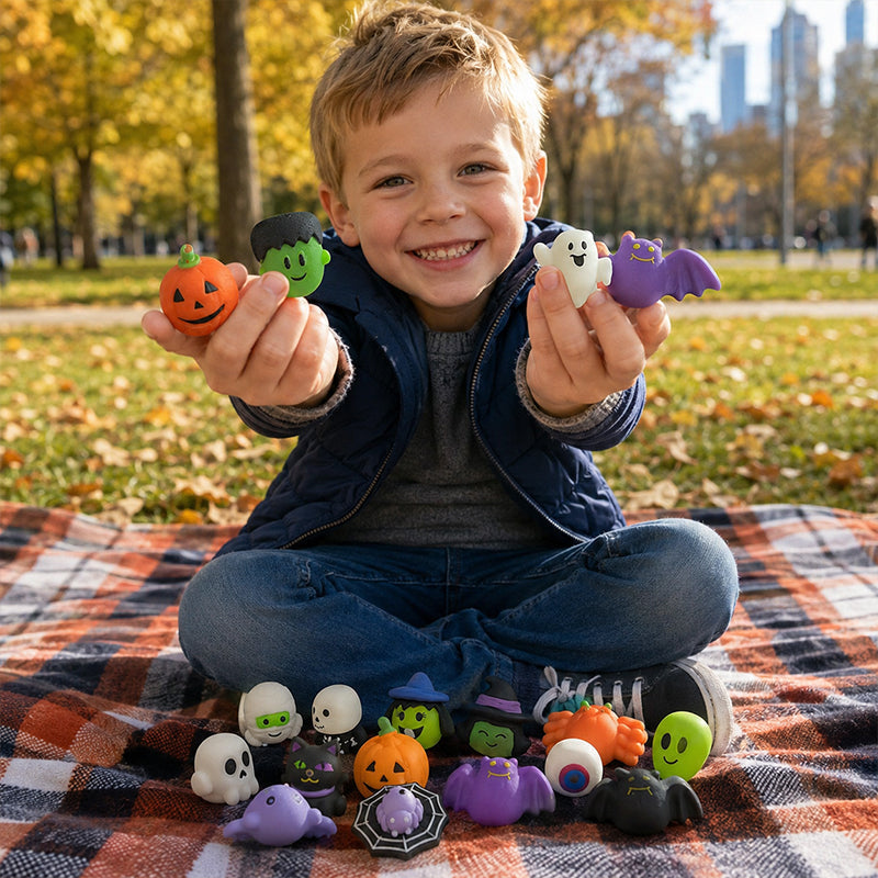 🦇🎃Halloween Squishies Stress Relief Toy Set, Classic Pumpkin/Ghost/Bat Shapes, Super Soft TPR Material with Elastic Squeeze Feel🧹Washable & Durable, Assorted 24/36/50pcs for Party Favors, Classroom Rewards & Trick-or-Treat🦇🪄