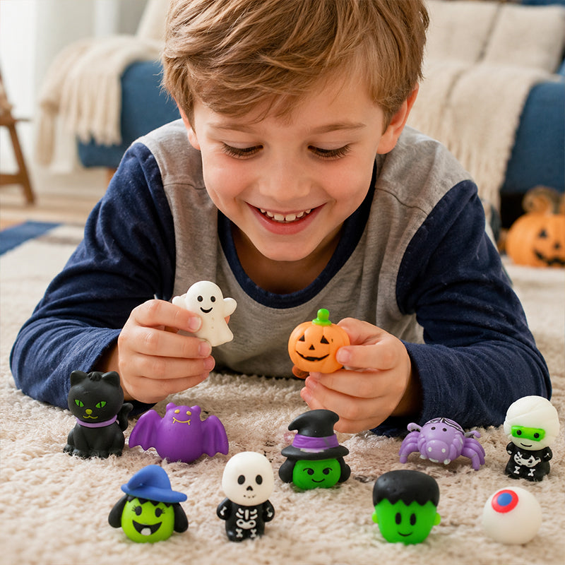 🦇🎃Halloween Squishies Stress Relief Toy Set, Classic Pumpkin/Ghost/Bat Shapes, Super Soft TPR Material with Elastic Squeeze Feel🧹Washable & Durable, Assorted 24/36/50pcs for Party Favors, Classroom Rewards & Trick-or-Treat🦇🪄