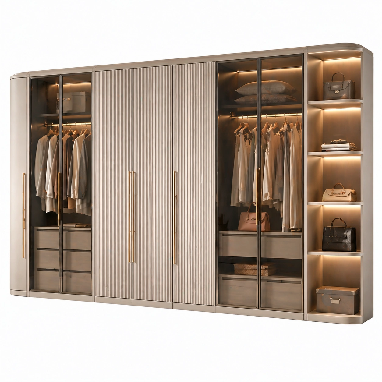 Armario grande con puertas mixtas y acabado beige elegante