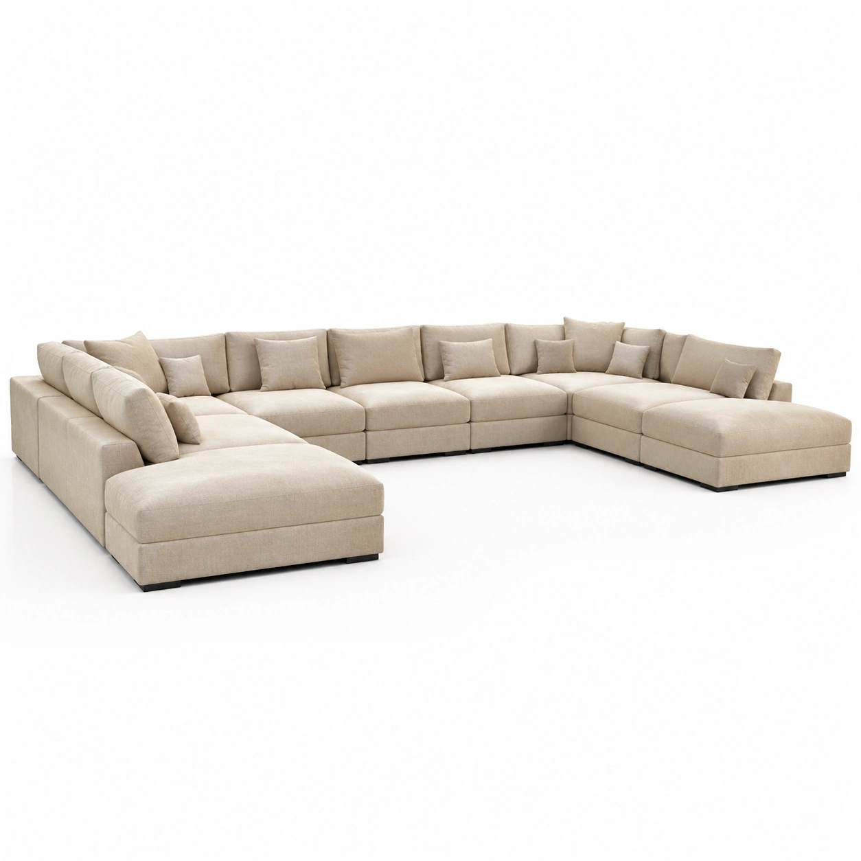 Sofa modular en U moderno tapizado en tela beige claro