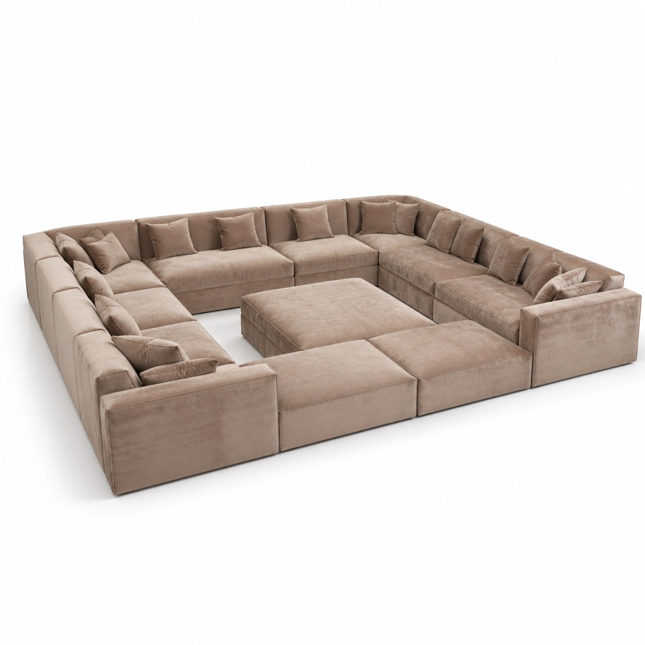 Sofa modular grande en U con otomana central color beige