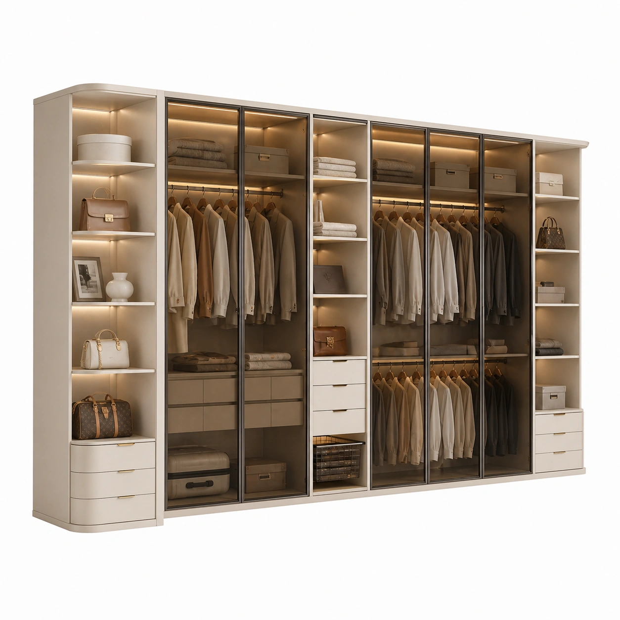 Armario modular grande con vitrinas y organizaci?n interior completa