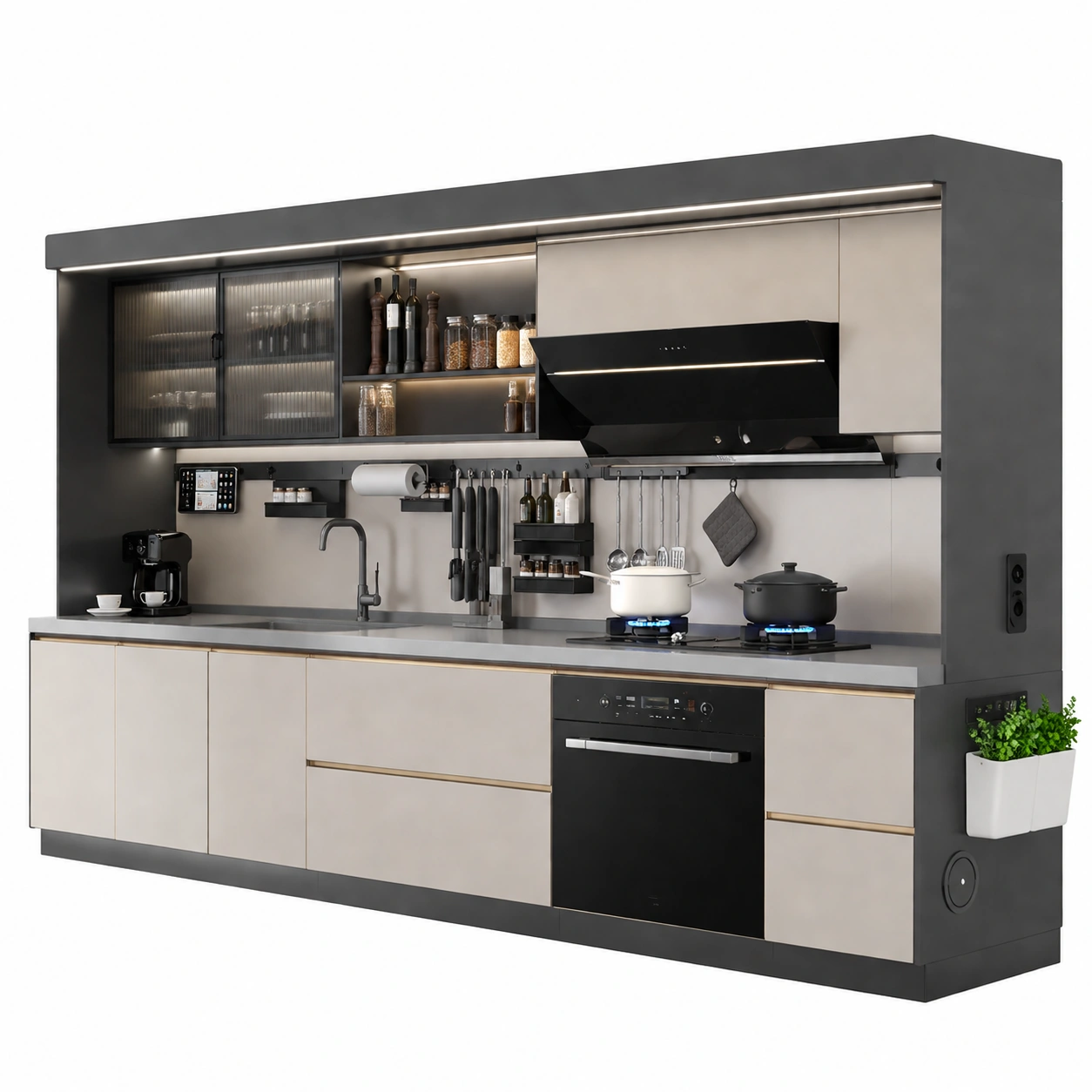 Cocina lineal moderna completa con electrodomesticos integrados