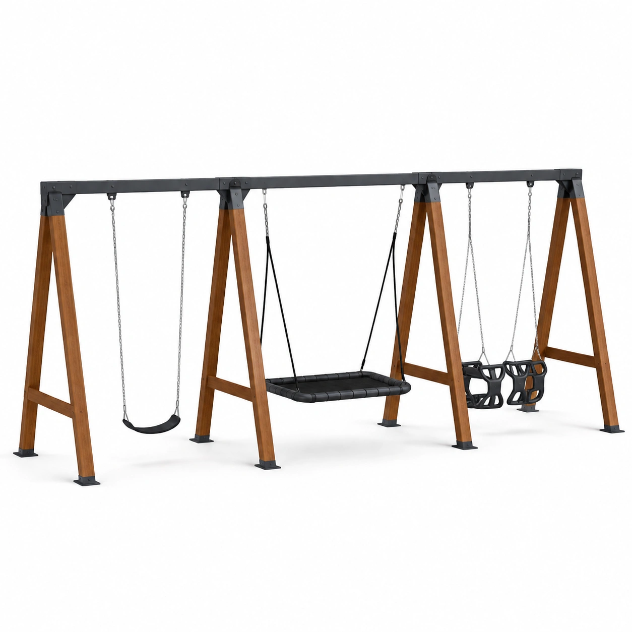 Columpio de madera premium con asiento plano y doble asiento infantil