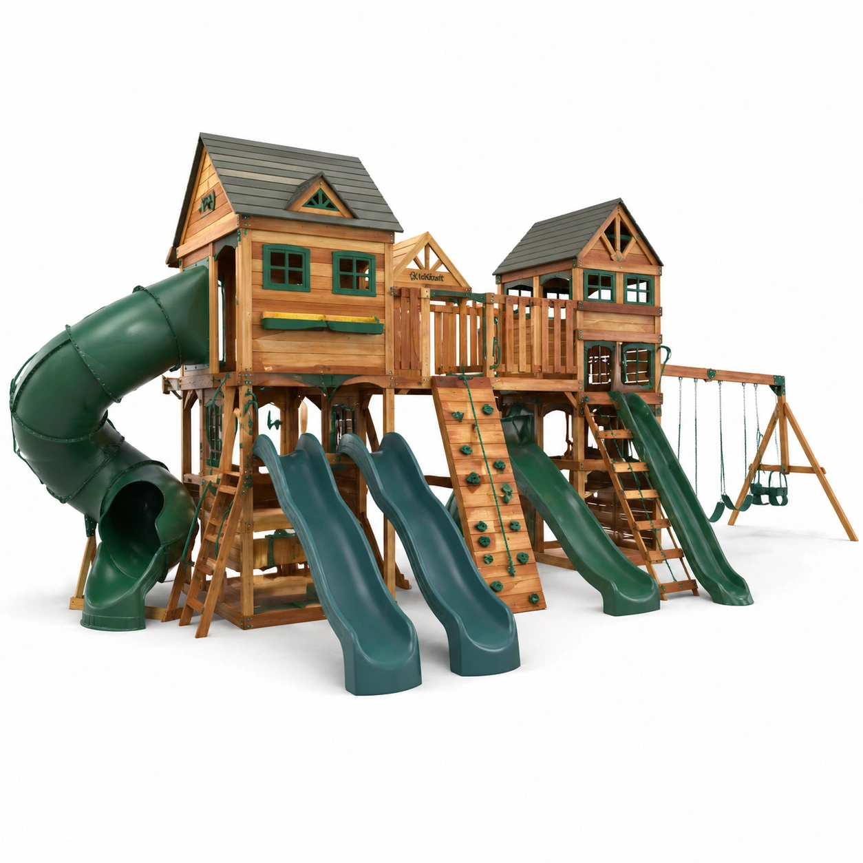 Parque infantil grande con triple tobogan y estructura modular