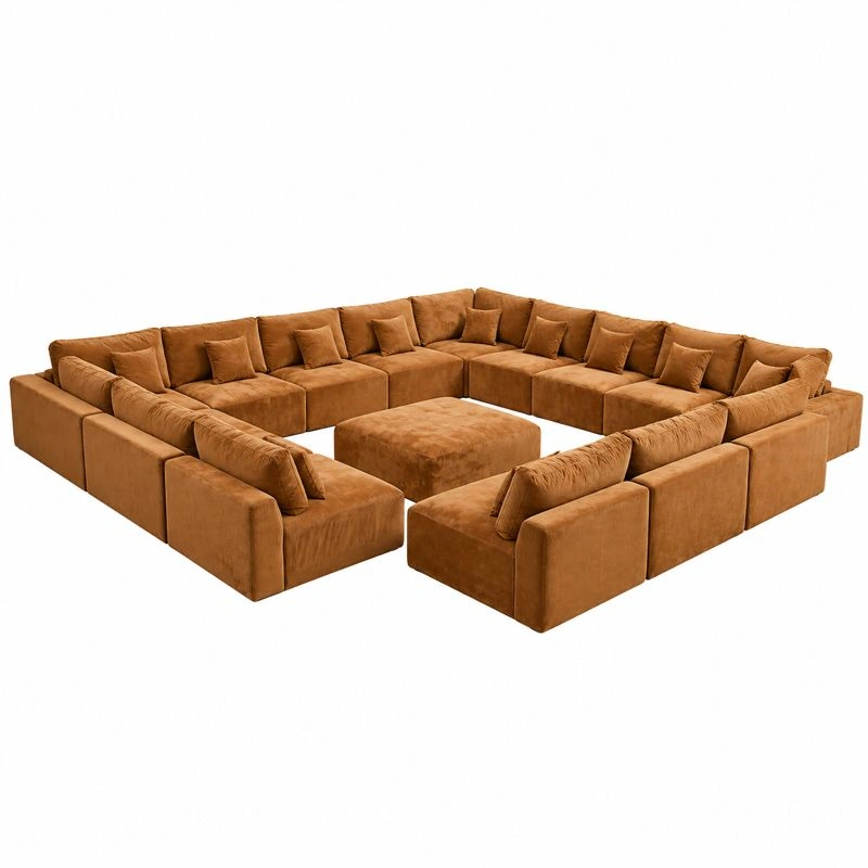 Sofa modular premium en forma U con pouf central