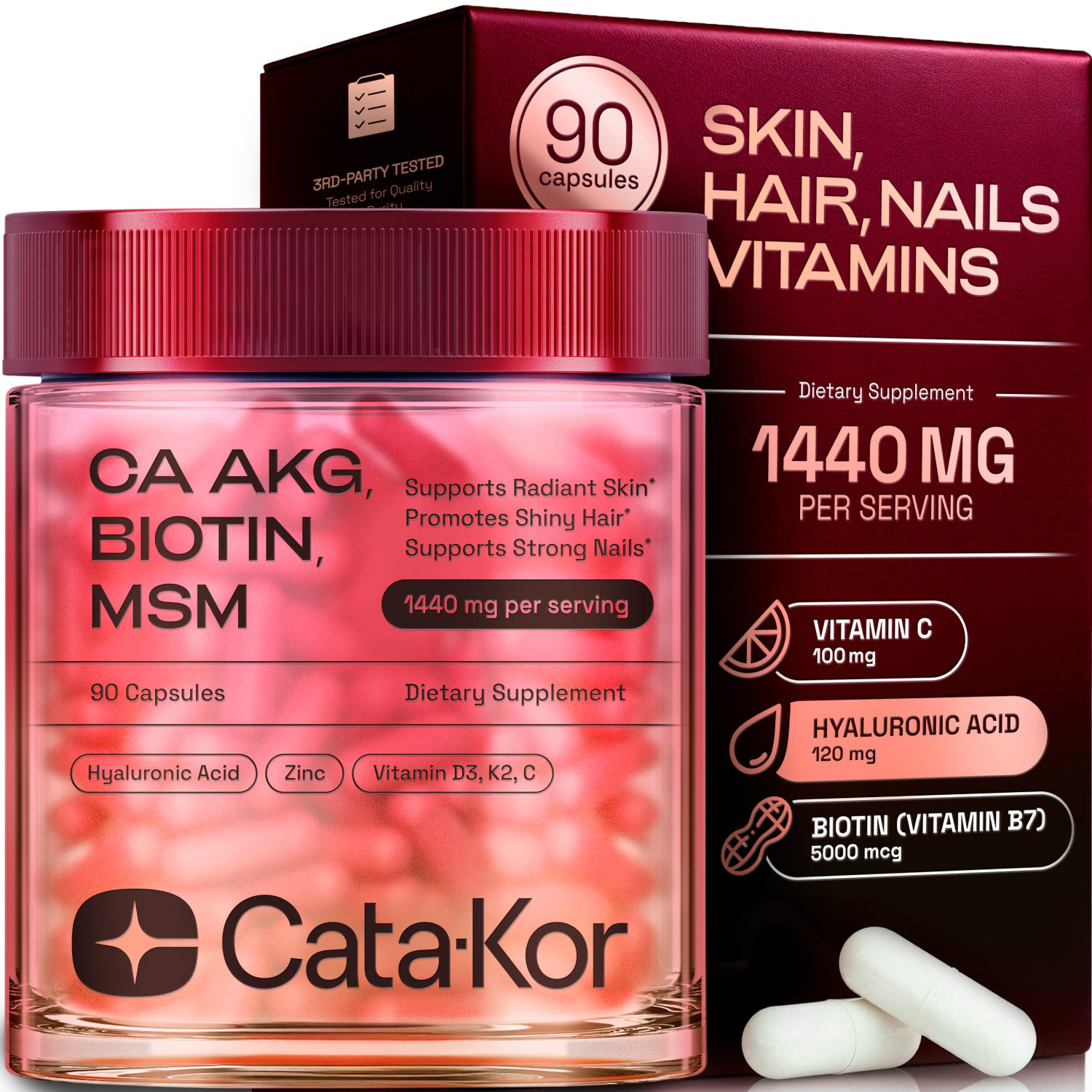 Cata-Kor Skin, Hair & Nails Supplement – Ca AKG, MSM, Hyaluronic Acid, Biotin