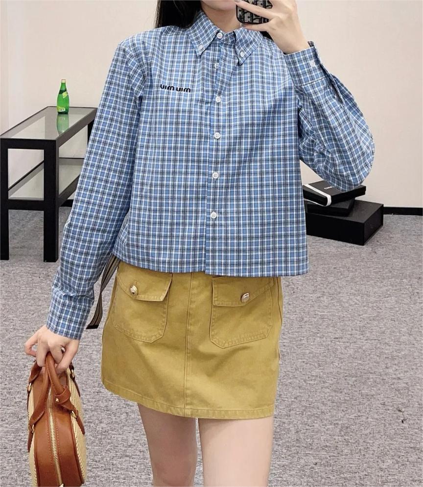 MIU25SS Lapel Check Shirt Dress