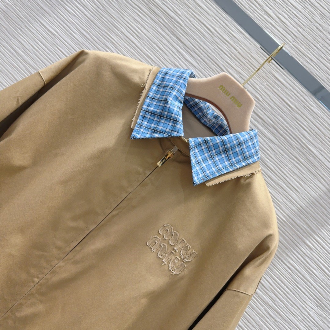MIU new blue plaid collar curry jacket coat