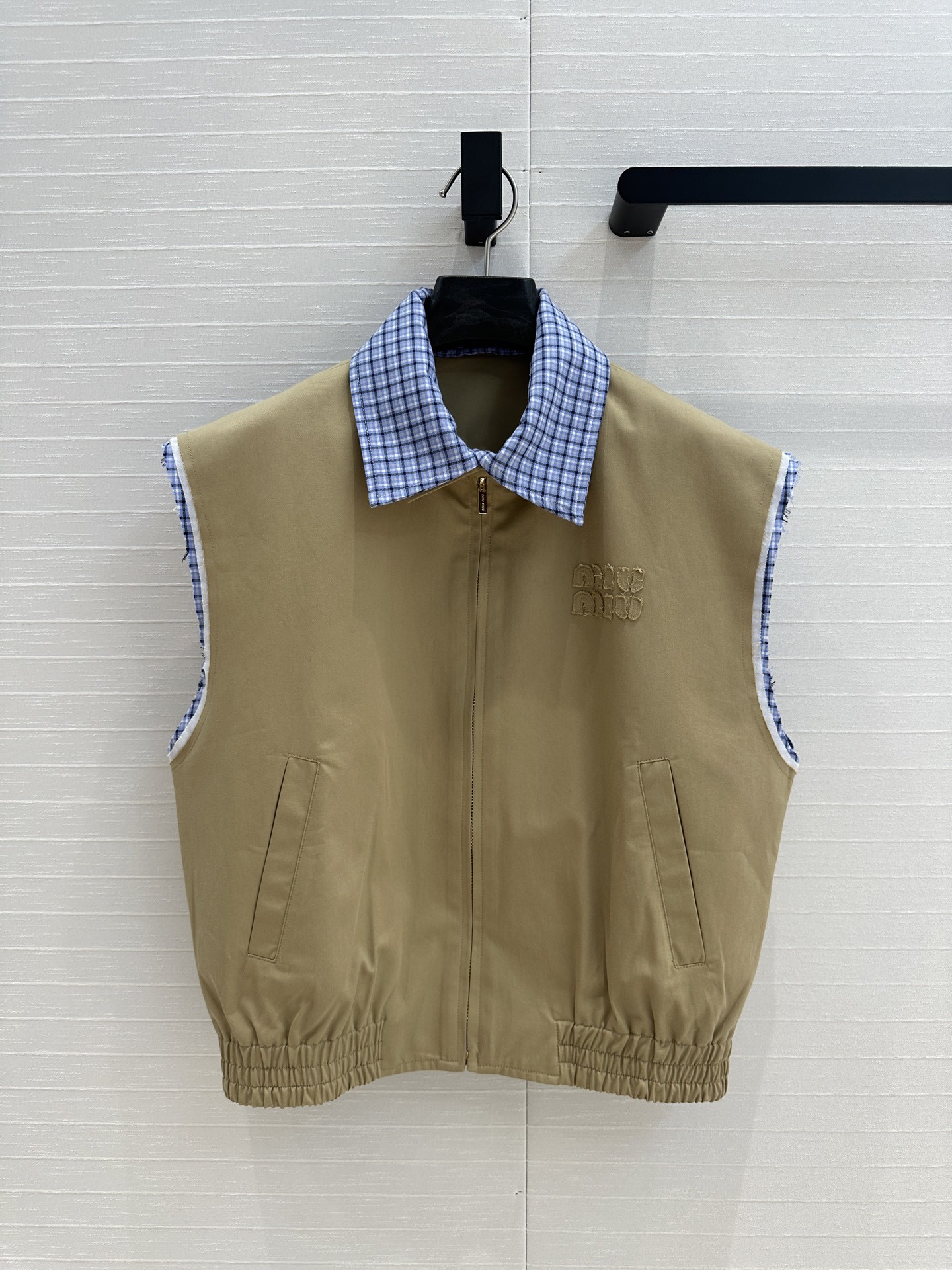MIU new blue plaid collar curry vest jacket