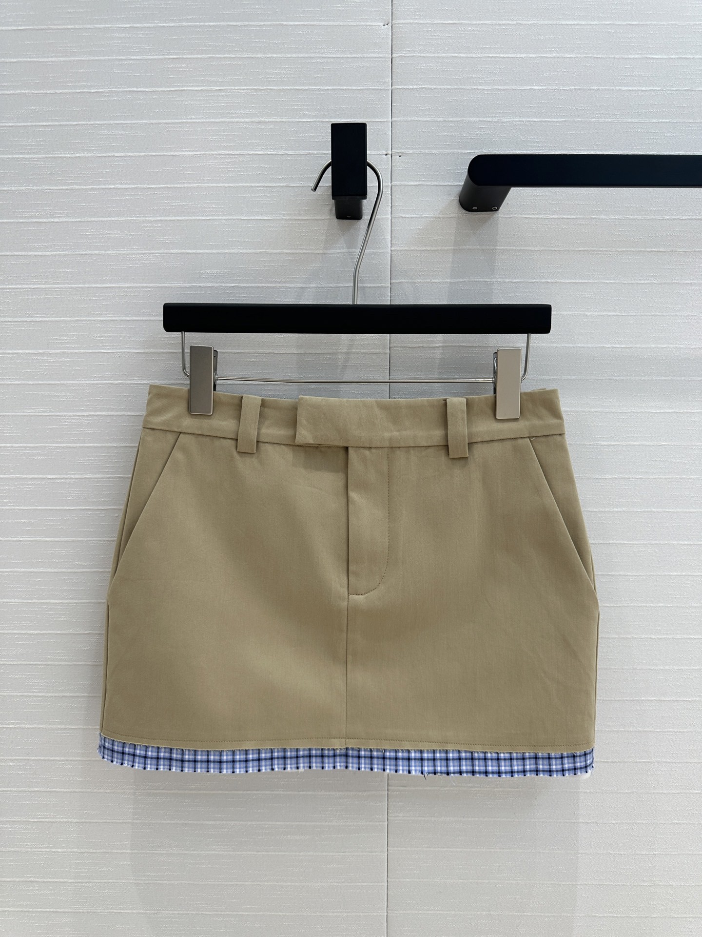 MIU new blue plaid collar curry color super short half skirt
