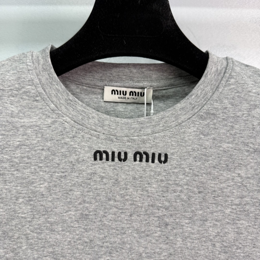 MIU25SS Two Colours Embroidered Letter Short Sleeve T-Shirt