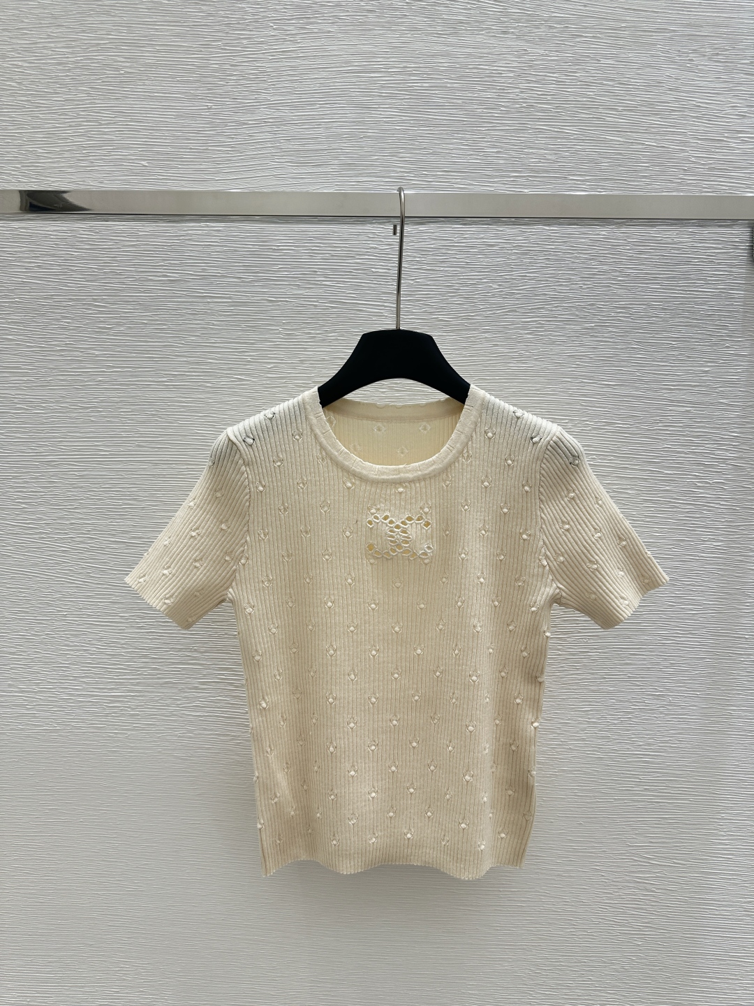CHANE round neck polka dot knit short sleeve