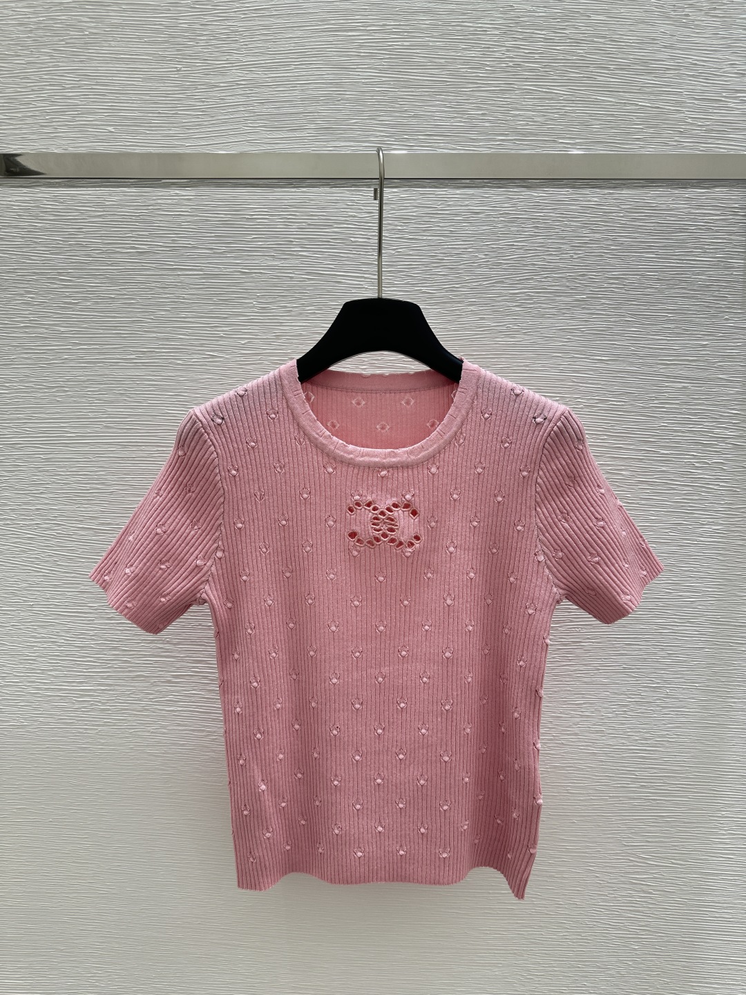 CHANE round neck polka dot knit short sleeve