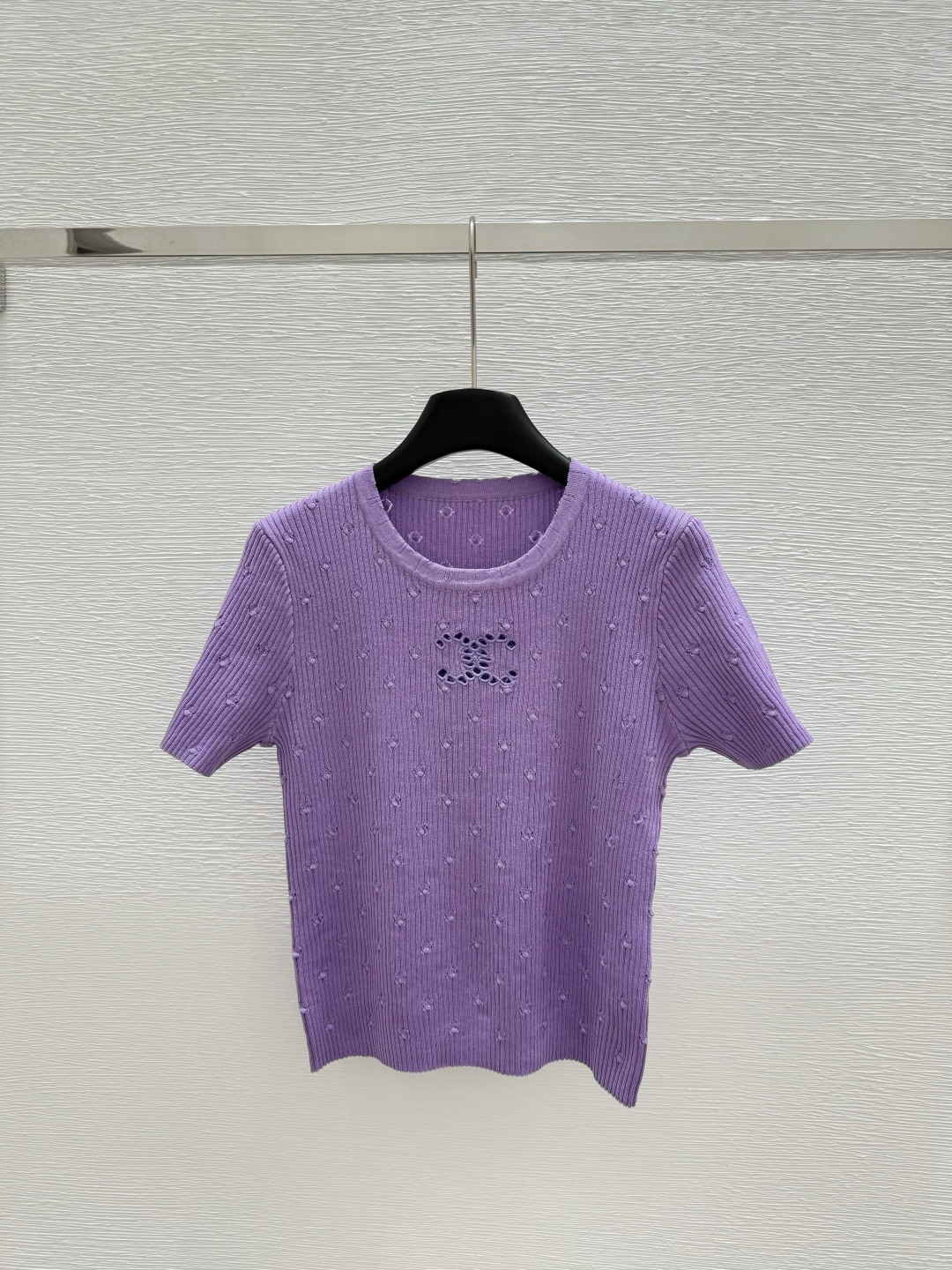 CHANE round neck polka dot knit short sleeve
