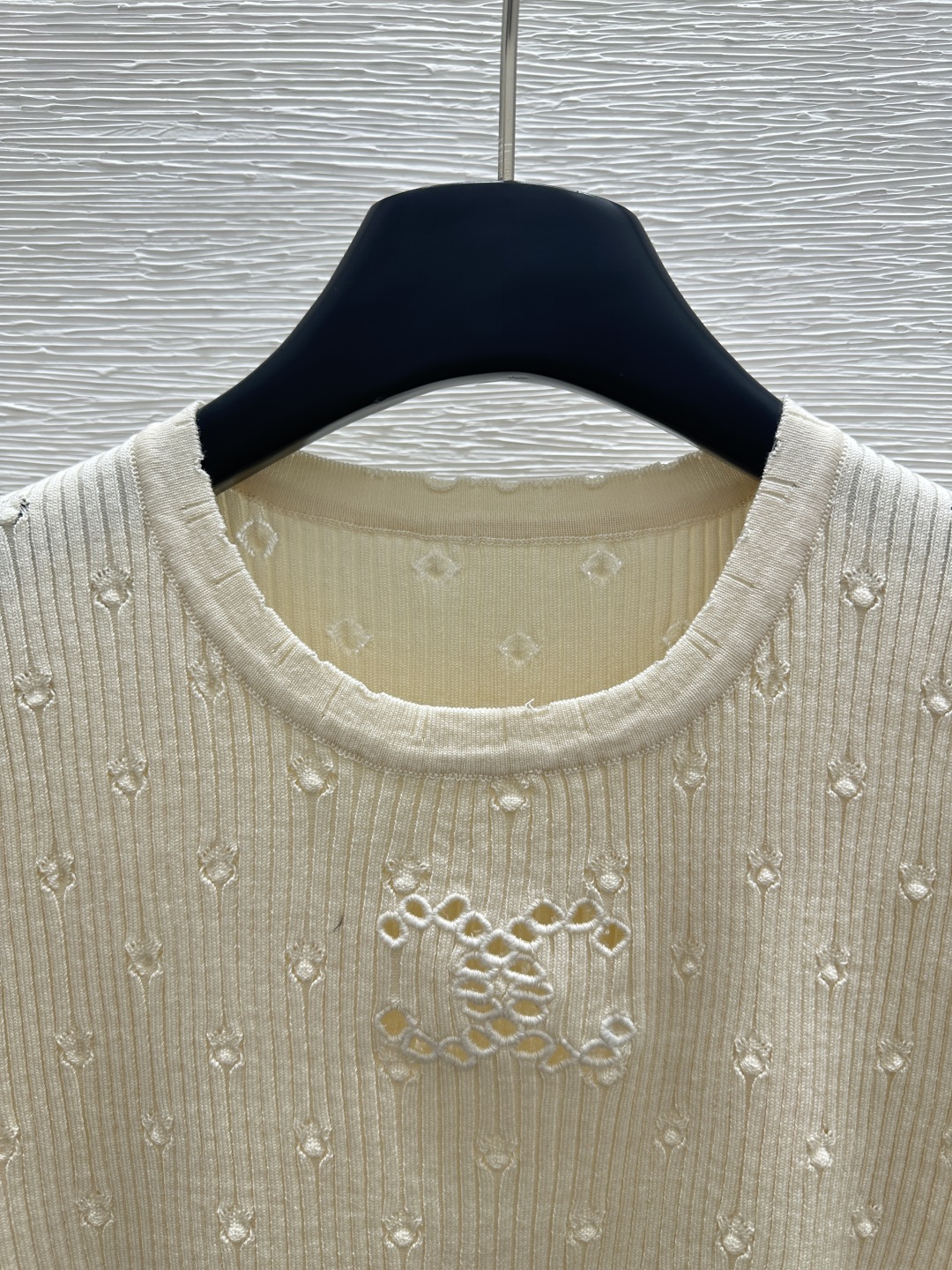 CHANE round neck polka dot knit short sleeve