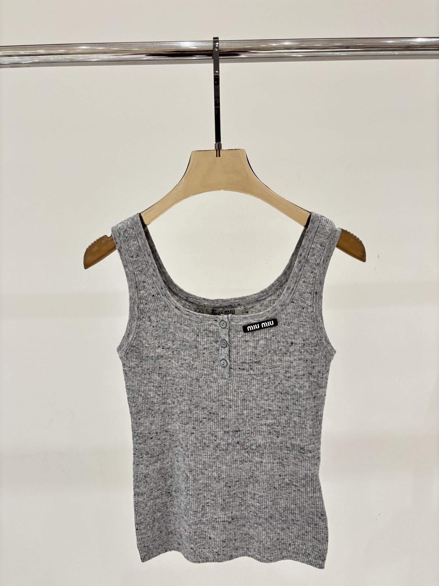 MIU25SS round neck letter logo patch simple lace tunic knit two-piece set