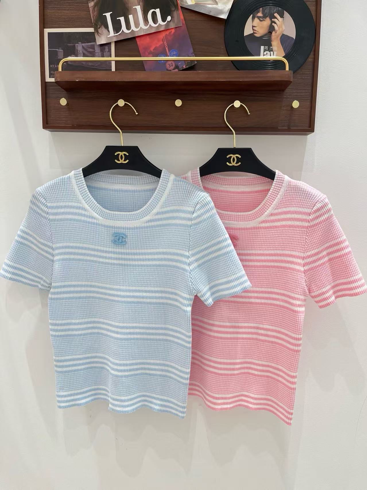 CC Striped Knit Tee with Mini Logo