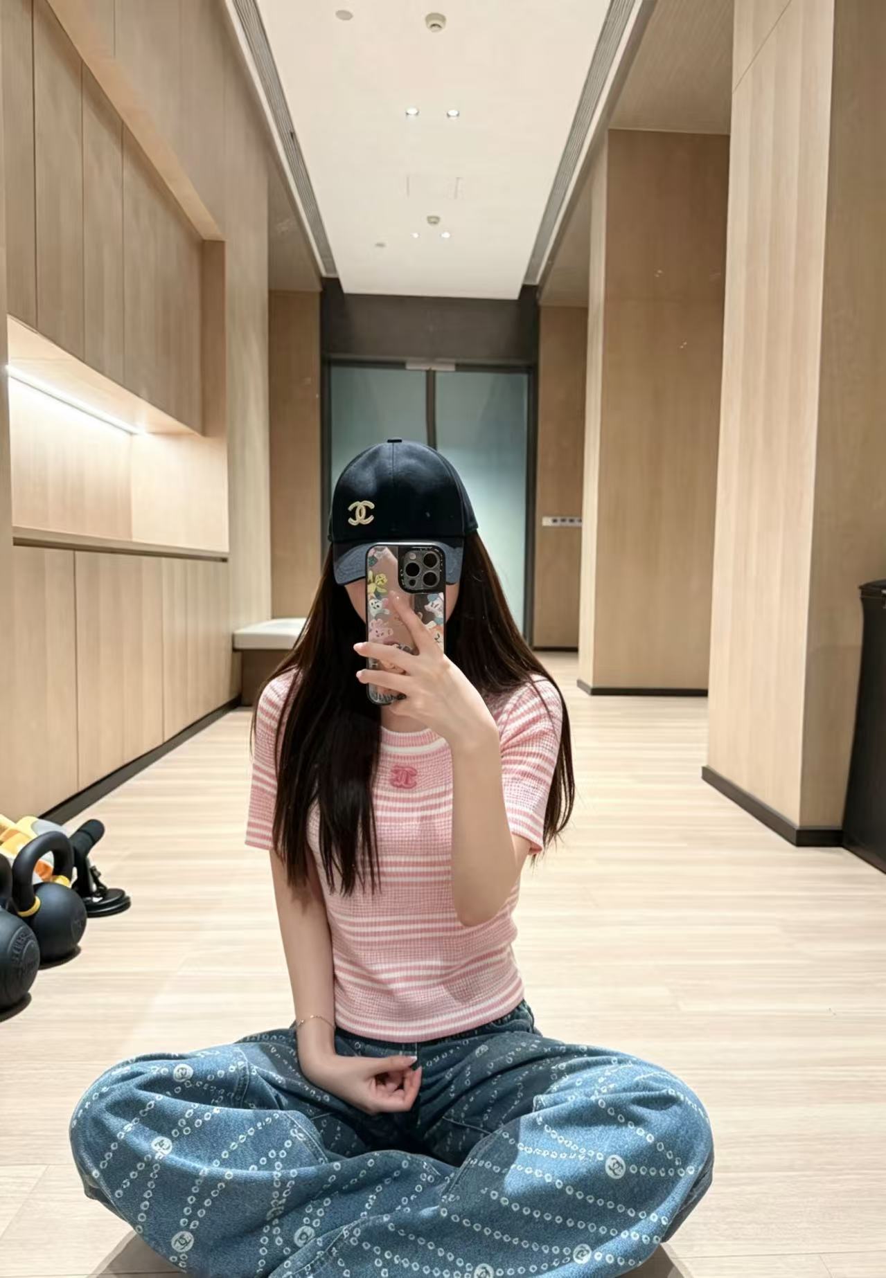 CC Striped Knit Tee with Mini Logo