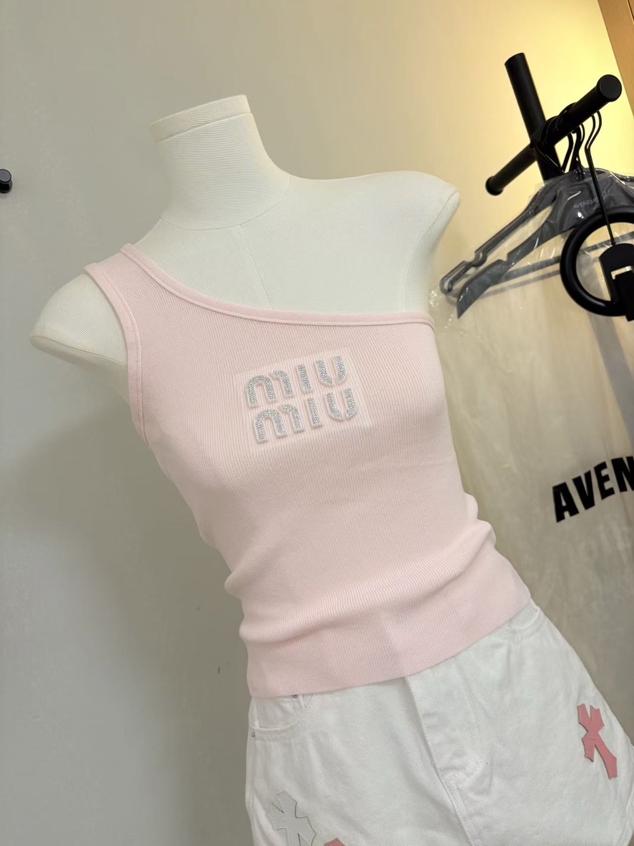 MIU Asymmetric Shoulder Ruffled Knit Cami Dress