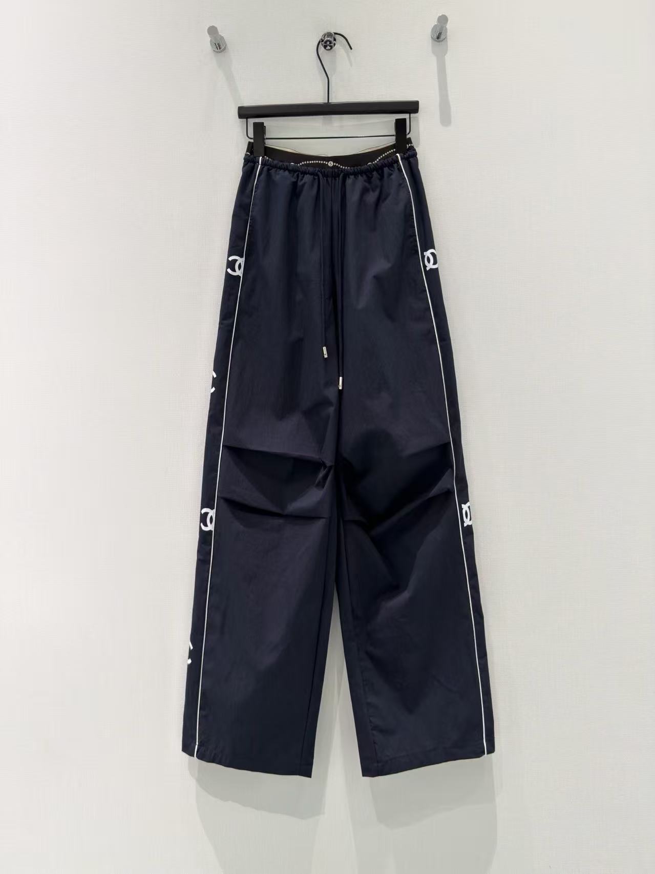CC Double-C Webbing Elastic-Waist Cargo Wide-Leg Pants