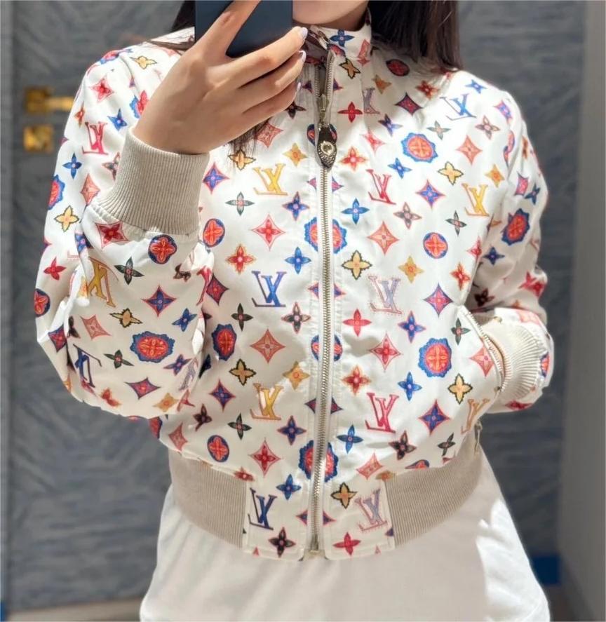 Louis vuit25SS stand-up collar double-sided printed design silk jacket