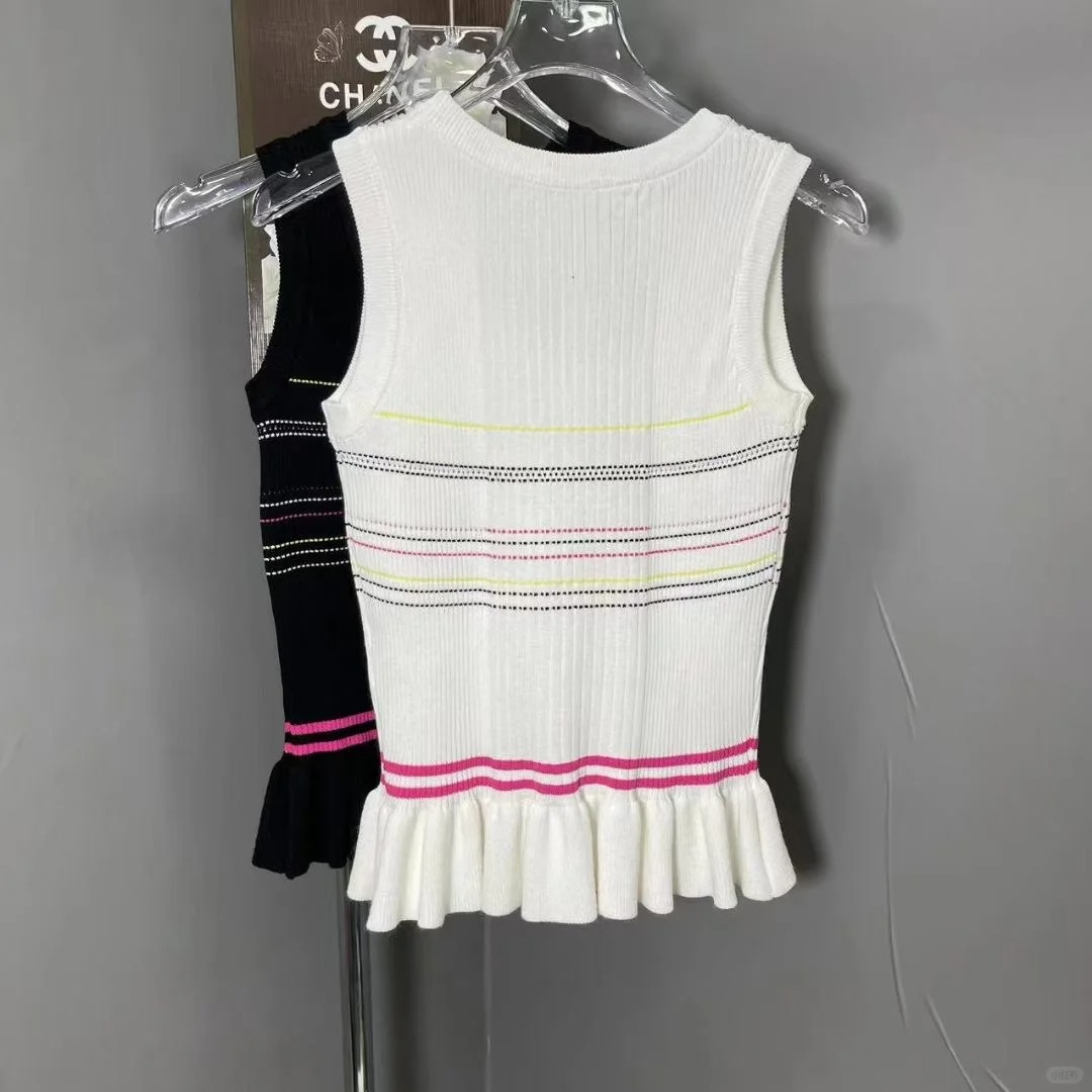 CHANE25SS Little Fish Stripe Stretch Knit Cami Tank Top