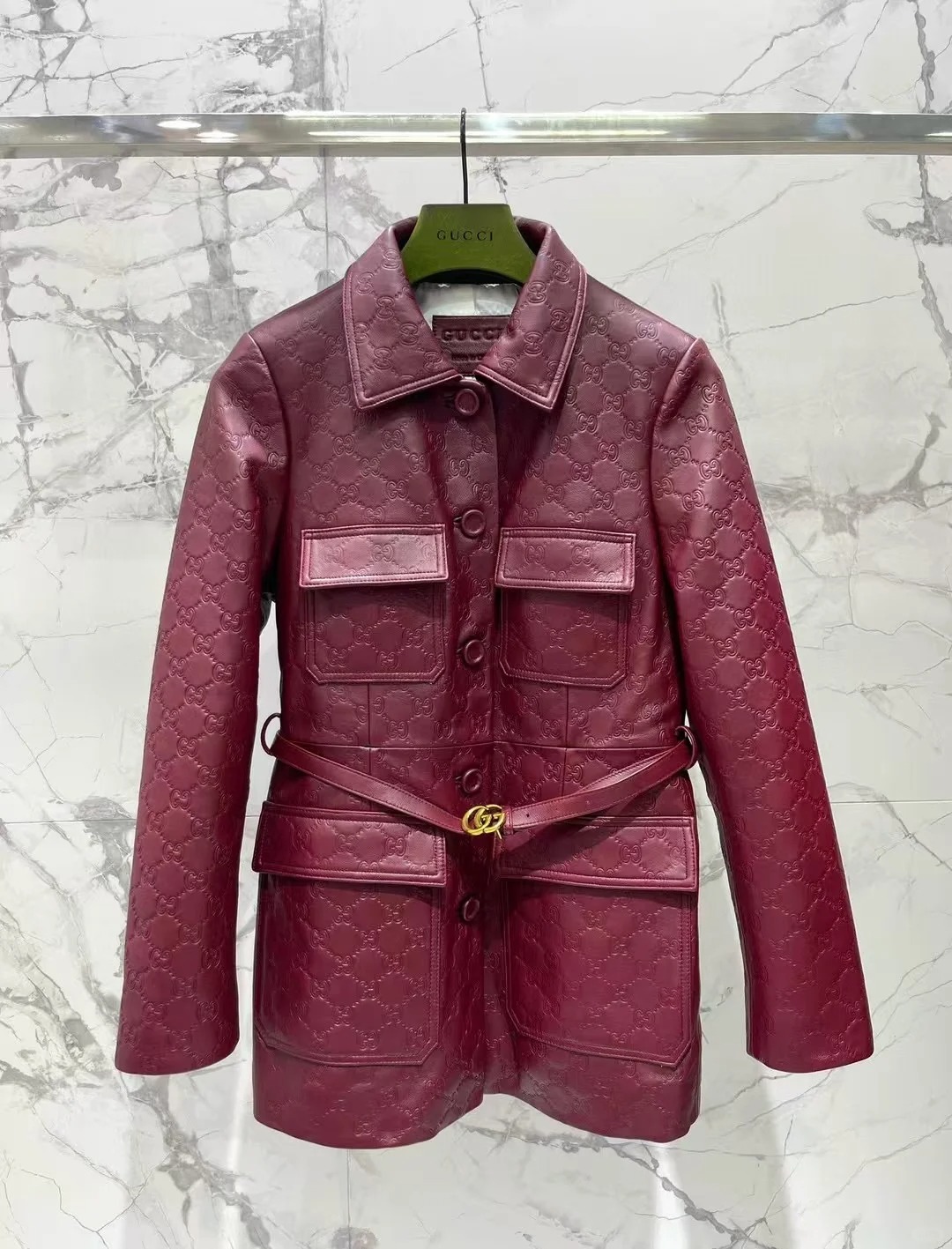 CUC Sheepskin Embossed Motorcycle Leather Jacket