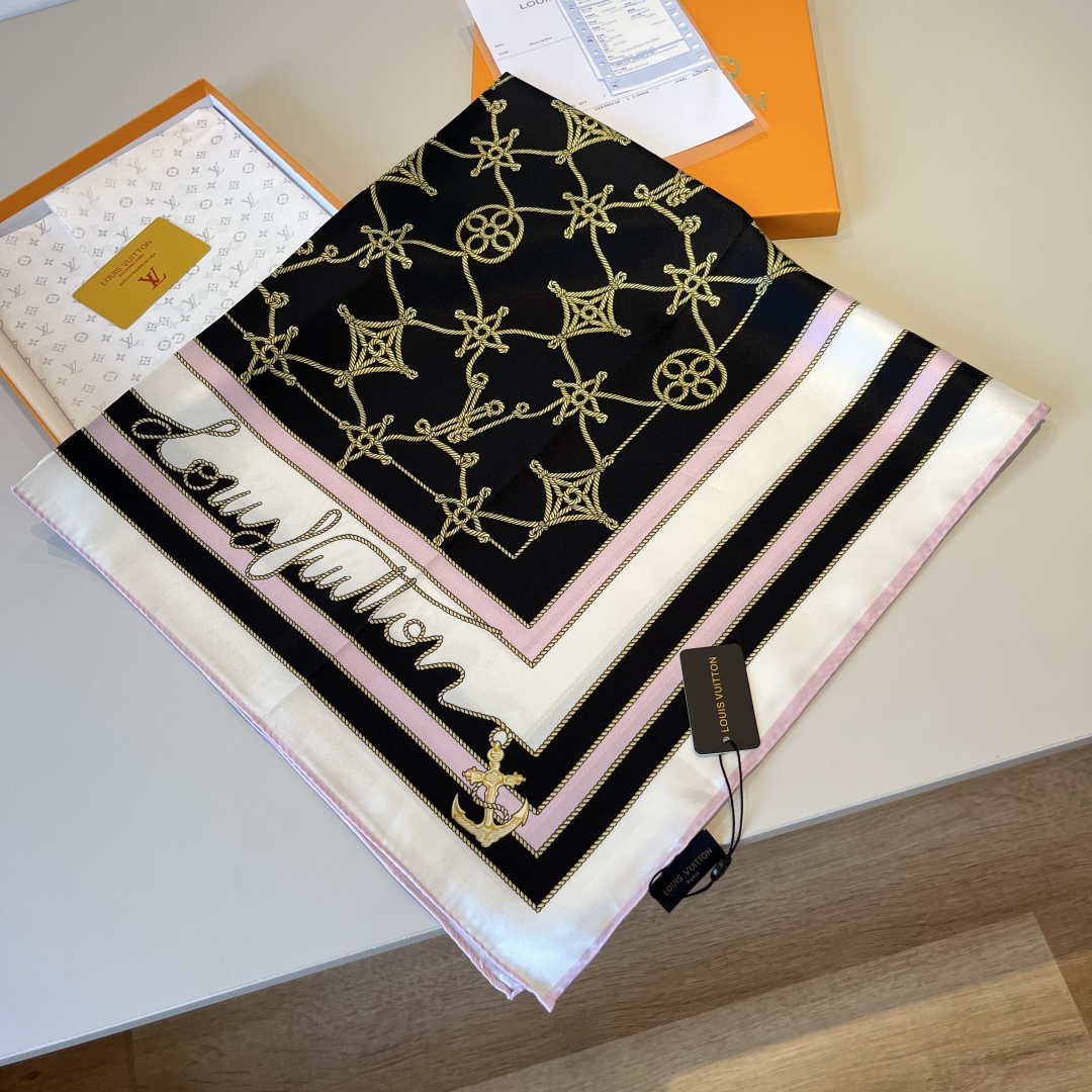 LU25SS90x90cm Nautical Style Mulberry Silk Square Scarf