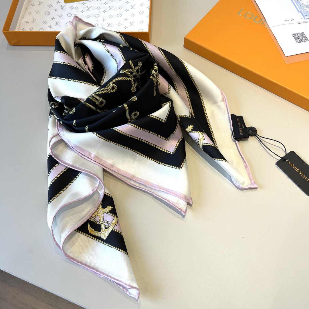 LU25SS90x90cm Nautical Style Mulberry Silk Square Scarf