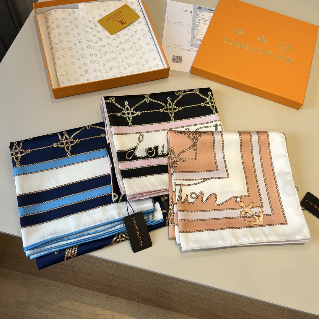LU25SS90x90cm Nautical Style Mulberry Silk Square Scarf