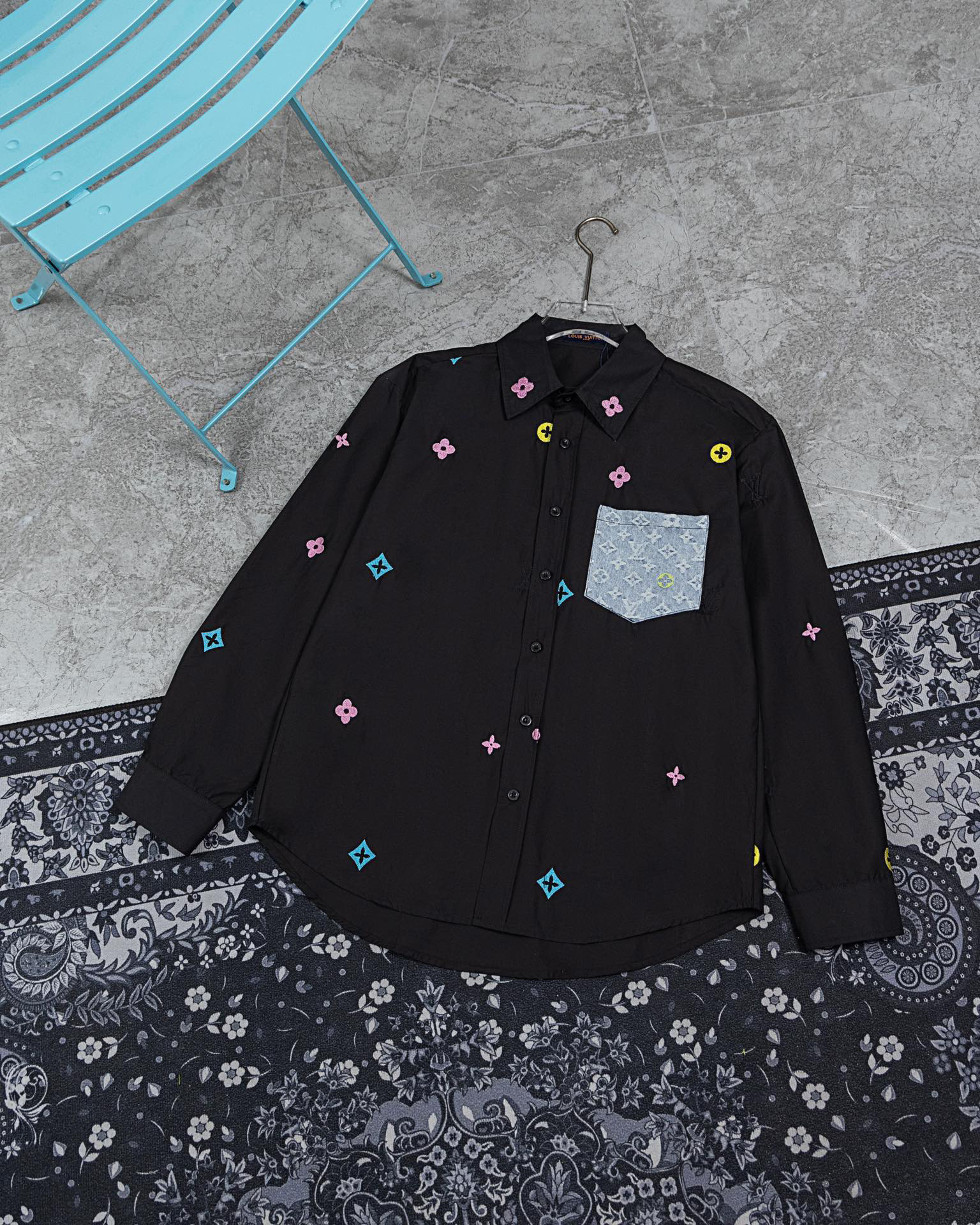 LU Pocket Patch Old Flower Embroidered Shirt Jacket